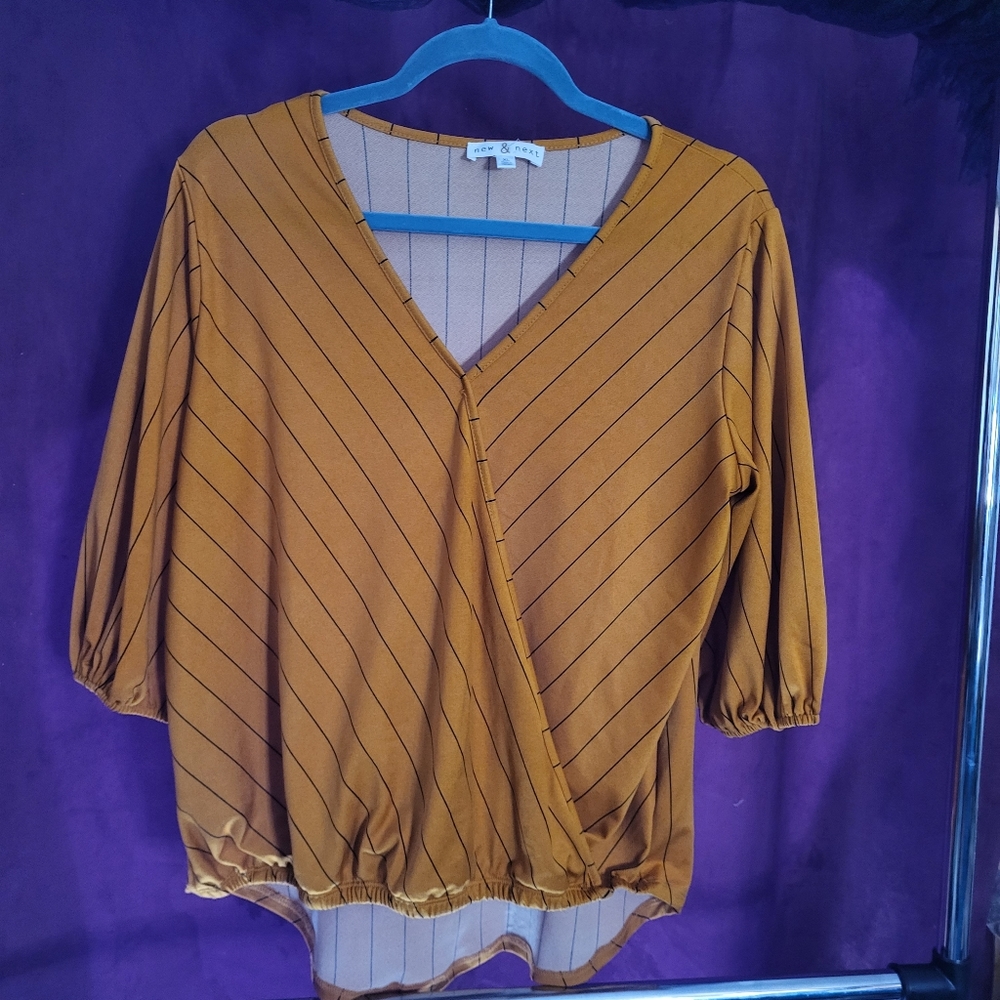 NEW & NEXT MUSTARD SHIRT WITH BLK PIN STRIPES